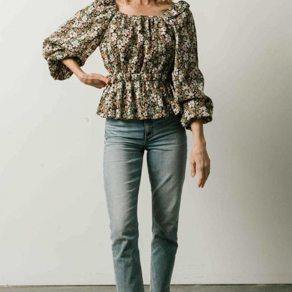 Long Sleeve Peasant Top Multi Floral XXL